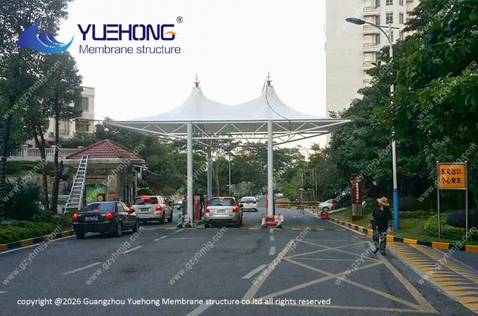 Membran-Sonnenschutzdach für eine Wohnanlage in Guangzhou